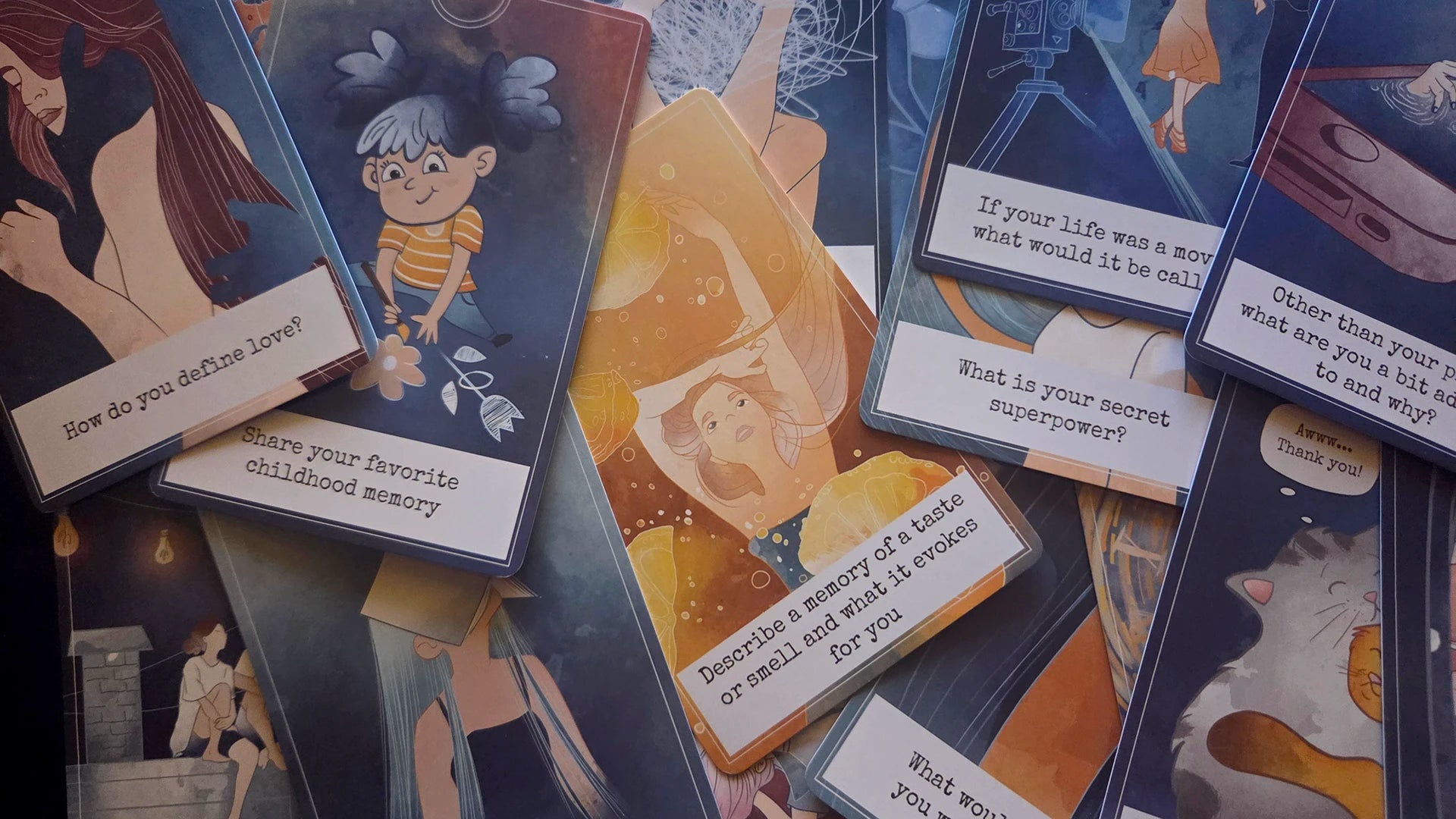 Collection of In Lak'ech cards with artistic illustrations and text prompts.